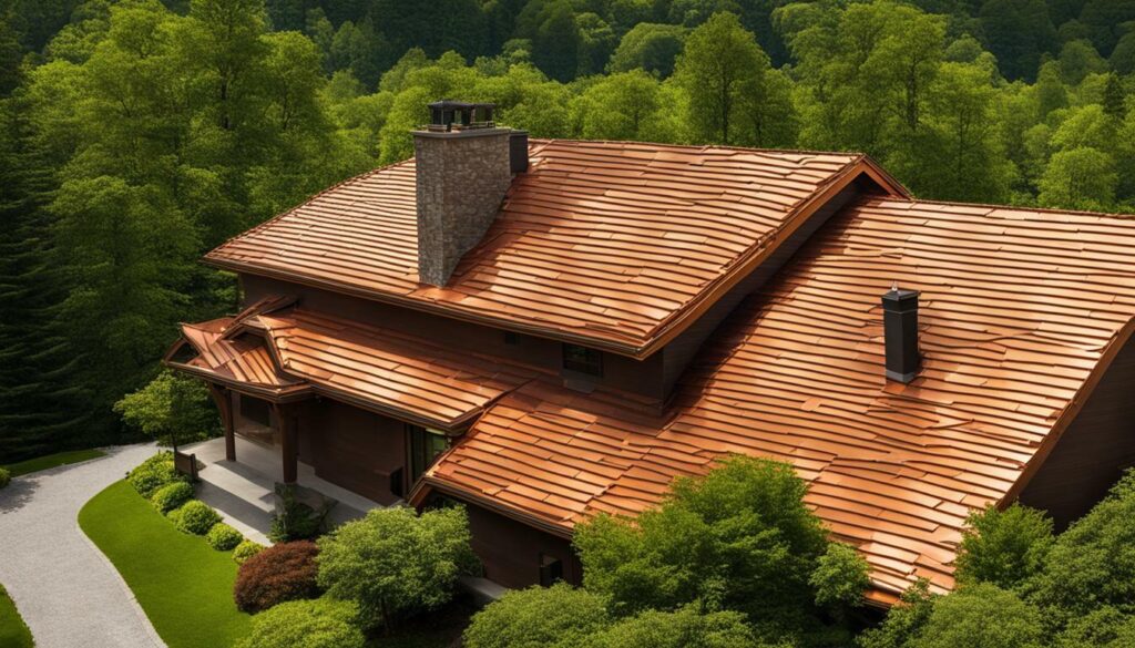 Roof with copper strips