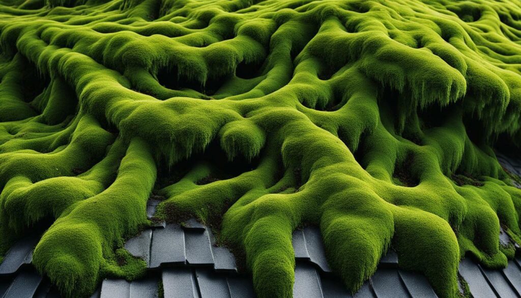 moss roots on roof