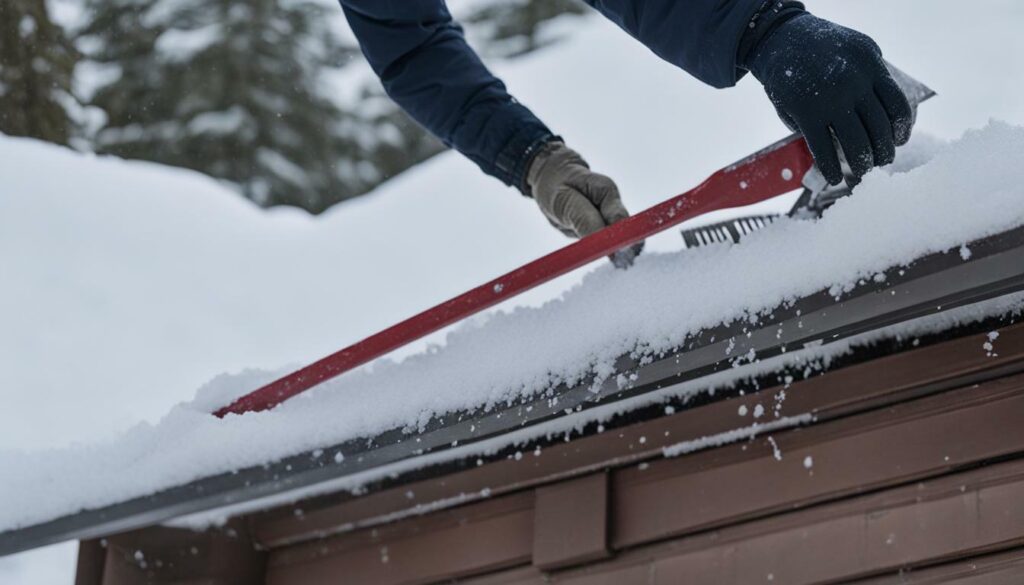 roof rake in use on a snowy roof